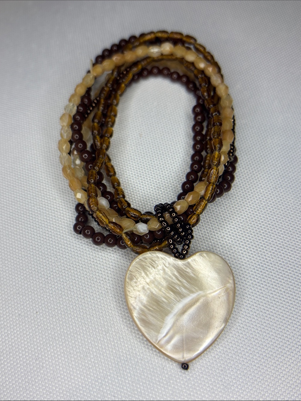 bohemian seed bead shell heart stretch bracelet